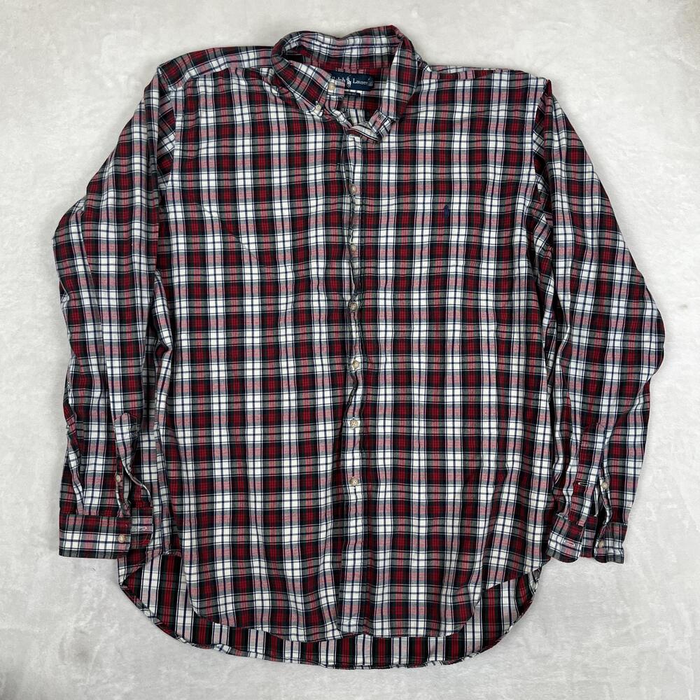 Ralph Lauren Shirt Mens 2XLT Red Green Plaid Long Sleeve Button Front Classic